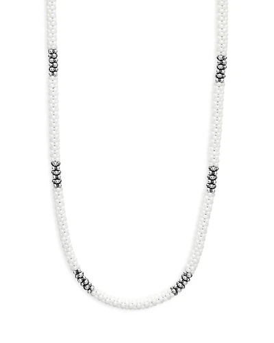 Sterling Silver White Ceramic Bead Collar Necklace, 16"