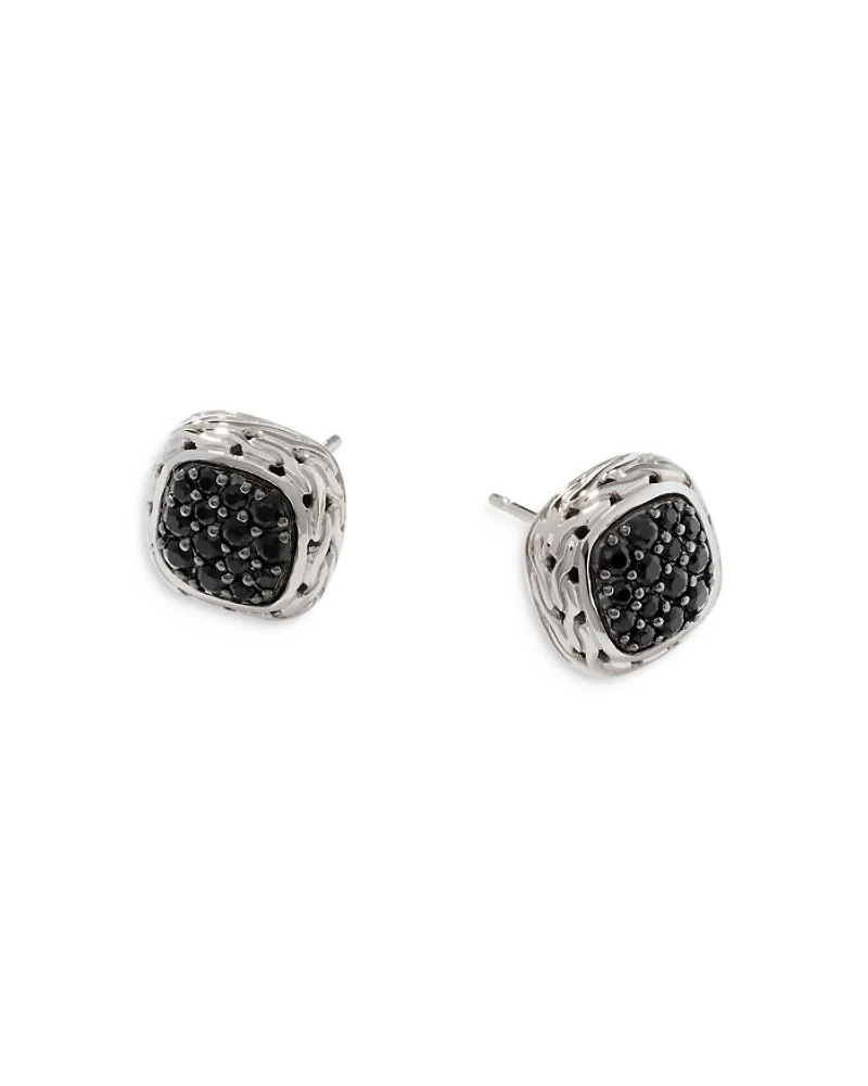 Small Square Stud Earrings with Black Sapphire