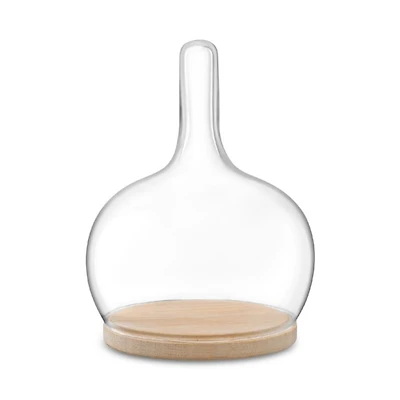 Glass Cloche Dome with Oak Base, 10"