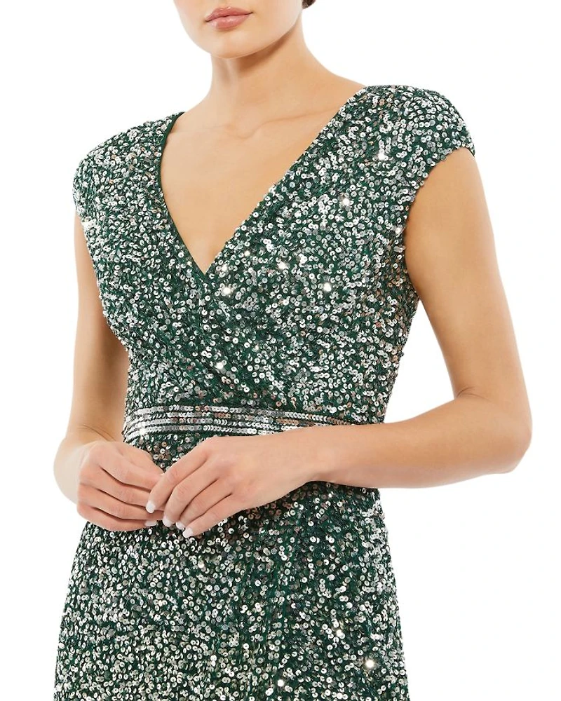 Cap Sleeve Sequin Gown