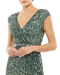 Cap Sleeve Sequin Gown