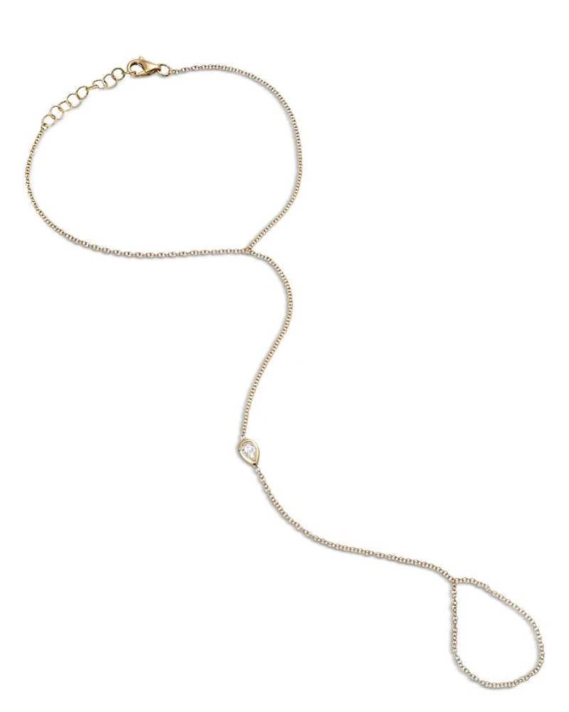 14K Yellow Gold Diamond Pear Shape Bezel Hand Chain Bracelet