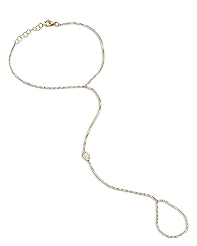 14K Yellow Gold Diamond Pear Shape Bezel Hand Chain Bracelet