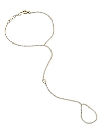 14K Yellow Gold Diamond Pear Shape Bezel Hand Chain Bracelet