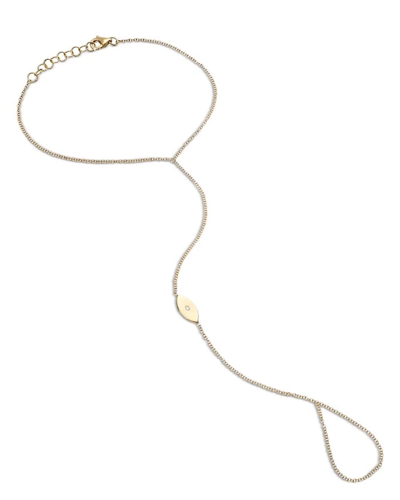 14K Yellow Gold Diamond Evil Eye Hand Chain Bracelet