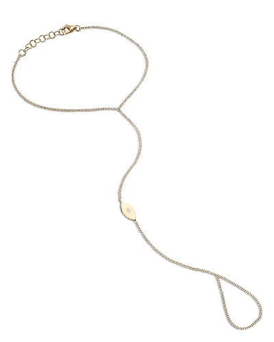 14K Yellow Gold Diamond Evil Eye Hand Chain Bracelet