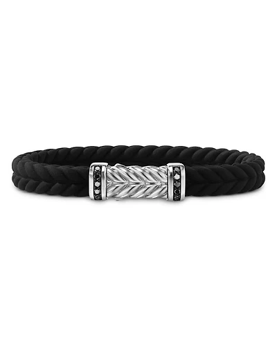 Men's Sterling Silver Chevron Black Diamond Pavé Woven Rubber Bracelet
