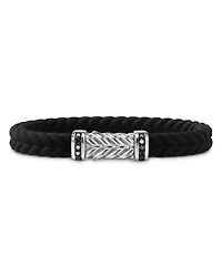 Men's Sterling Silver Chevron Black Diamond Pavé Woven Rubber Bracelet