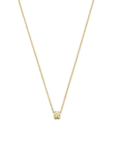 14K Yellow Gold Itty Bitty Symbols Ladybug Pendant Necklace, 14-16"