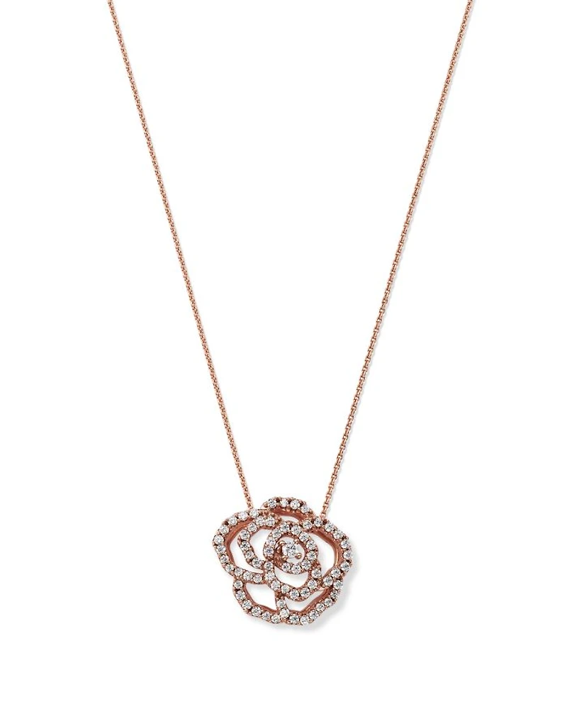 Diamond Rose Flower Pendant Necklace in 14K Rose Gold, 0.30 tcw