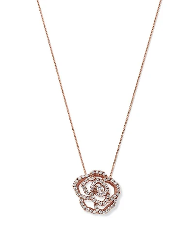 Diamond Rose Flower Pendant Necklace in 14K Rose Gold, 0.30 tcw