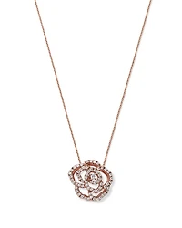 Diamond Rose Flower Pendant Necklace in 14K Rose Gold, 0.30 tcw