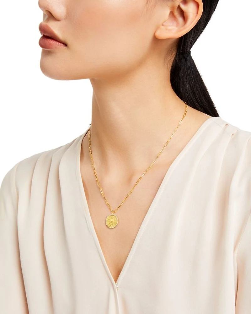 14K Yellow Gold Diamond Coin Charm Necklace, 16"