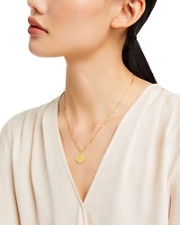 14K Yellow Gold Diamond Coin Charm Necklace, 16"