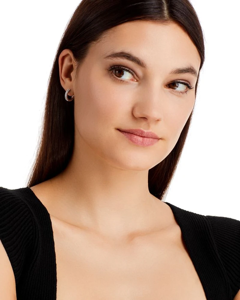 Diamond Bezel Set Huggie Hoop Earrings in 14K White Gold, .30 tcw