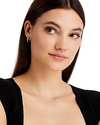 Diamond Bezel Set Huggie Hoop Earrings in 14K White Gold, .30 tcw