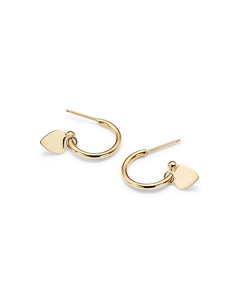 14K Yellow Gold Small Dangling Heart Hoop Earrings - Exclusive