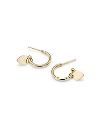 14K Yellow Gold Small Dangling Heart Hoop Earrings - Exclusive