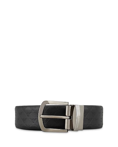 Emporio Armani Reversible Logo Embossed Leather Buckle Belt