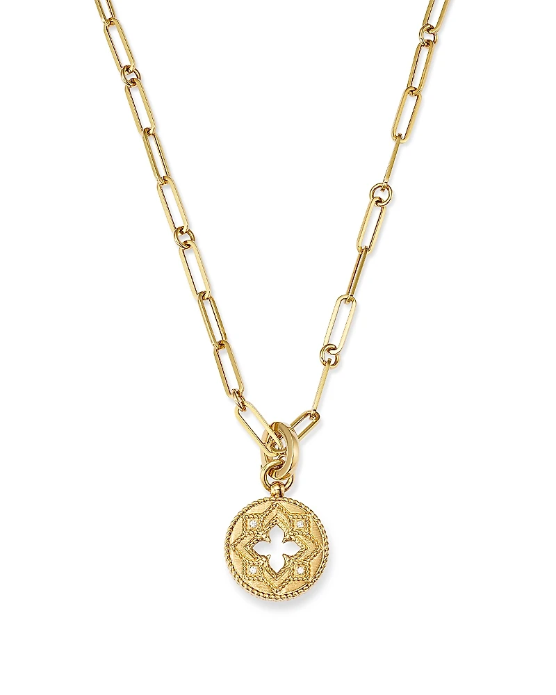Roberto Coin 18K Yellow Gold Venetian Princess Diamond Open Floral Medallion Pendant Necklace, 19