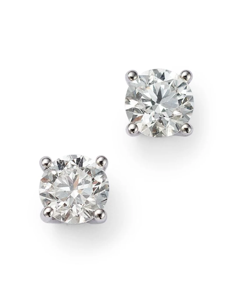 Colorless Certified Round Diamond Stud Earring 18K White Gold, 0.30-2.0 tcw