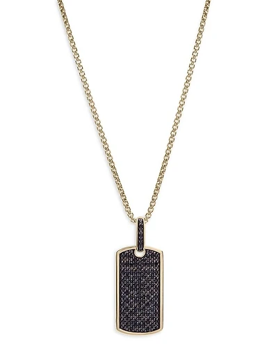 Men's Black Diamond Dog Tag Pendant Necklace in 14K Yellow Gold, 0.50 tcw