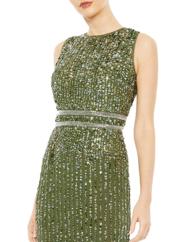 Sequined High Neck Sleeveless Column Gown