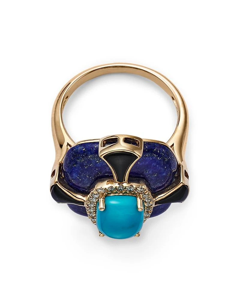Turquoise, Onyx, Lapis Lazuli & Diamond Statement Ring in 14K Yellow Gold