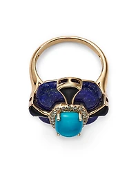 Turquoise, Onyx, Lapis Lazuli & Diamond Statement Ring in 14K Yellow Gold