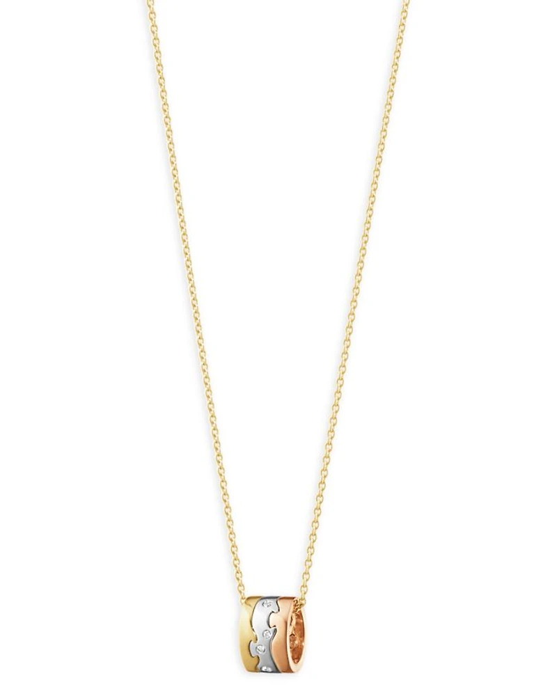18K Rose, White & Yellow Gold Fusion Diamond Puzzle Inspired Pendant Necklace, 17.72"
