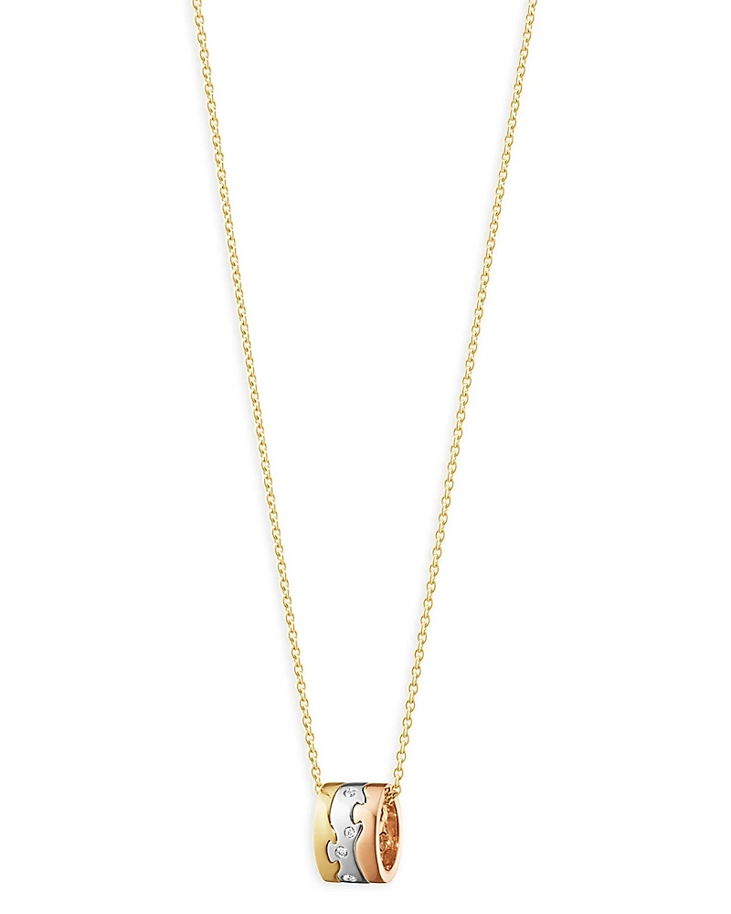 Georg Jensen 18K Rose, White & Yellow Gold Fusion Diamond Puzzle Inspired Pendant Necklace, 17.72