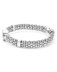 Sterling Silver Caviar Spark Diamond Circle Bead & Polished Link Bracelet