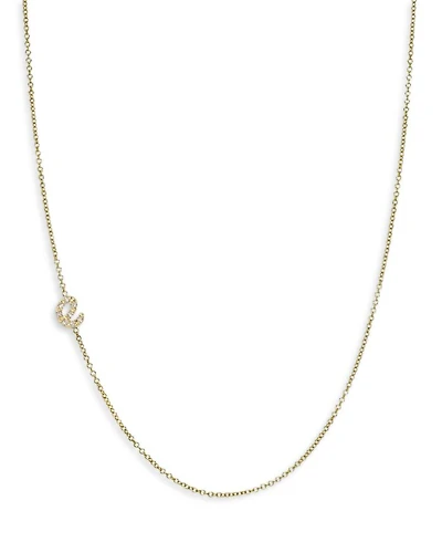 14K Yellow Gold Diamond Script Initial Asymmetrical Necklace, 16-18"