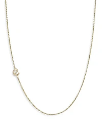 14K Yellow Gold Diamond Script Initial Asymmetrical Necklace, 16-18"