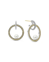 18K Yellow Gold & Sterling Silver Luna Cultured Freshwater Pearl Interlocking Drop Hoop Earrings