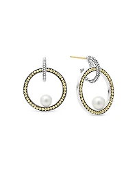 Lagos 18K Yellow Gold & Sterling Silver Luna Cultured Freshwater Pearl Interlocking Drop Hoop Earrings