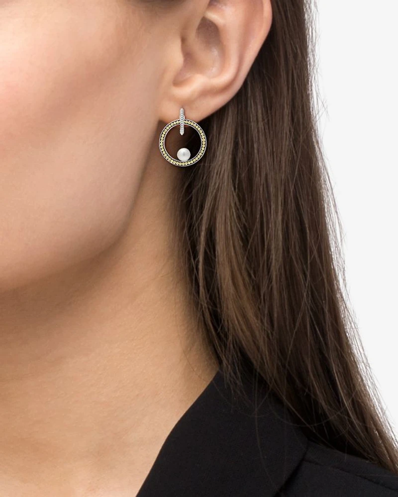 18K Yellow Gold & Sterling Silver Luna Cultured Freshwater Pearl Interlocking Drop Hoop Earrings