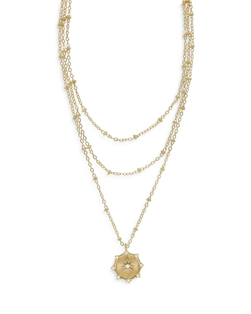 Compass Keepsake Layered 18K Gold Plated Necklace, 14-17"