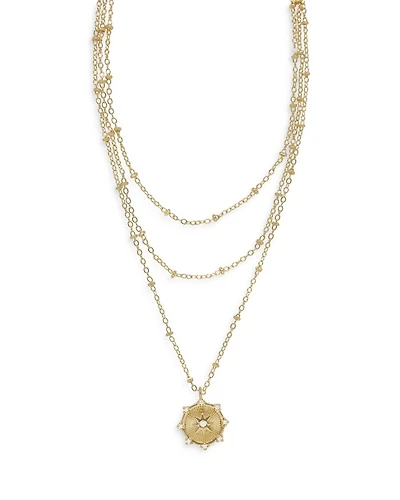Compass Keepsake Layered 18K Gold Plated Necklace, 14-17"