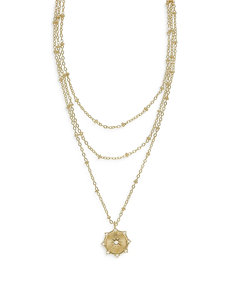 Ettika Compass Keepsake Layered 18K Gold Plated Necklace, 14-17