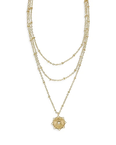 Ettika Compass Keepsake Layered 18K Gold Plated Necklace, 14-17