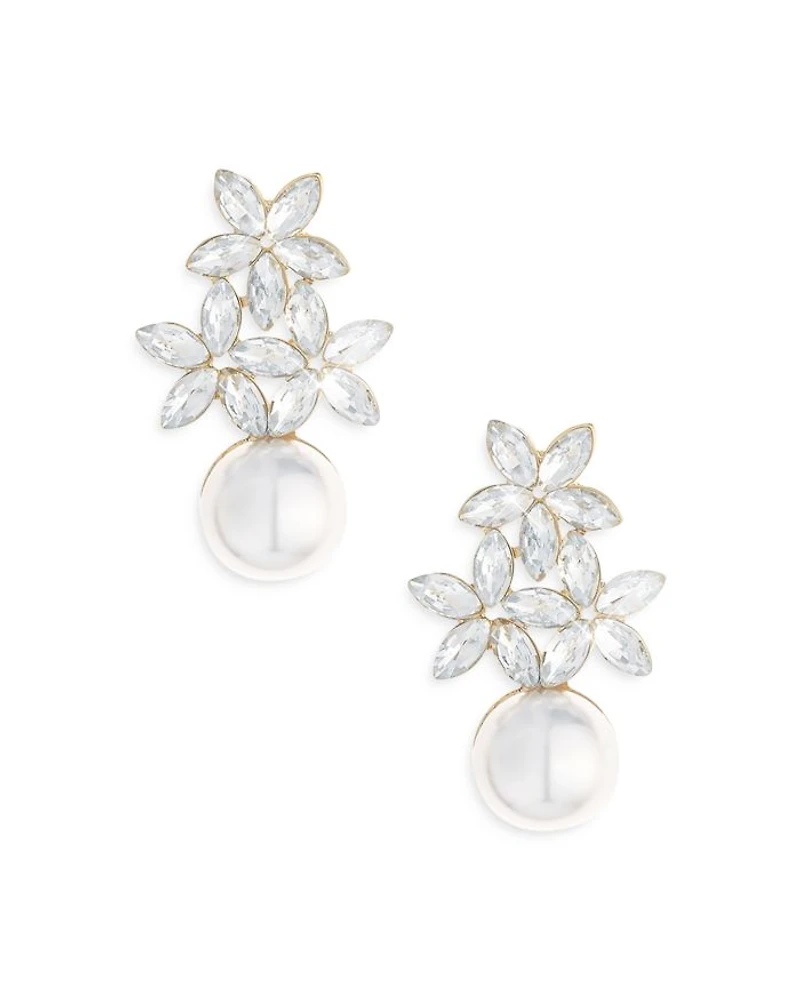 Best Day Floral Faux Pearl Earrings in 18K Gold Plate