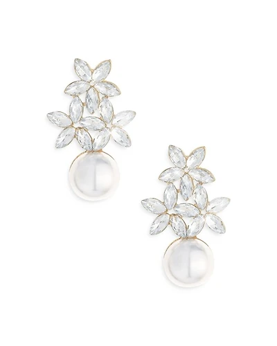 Best Day Floral Faux Pearl Earrings in 18K Gold Plate
