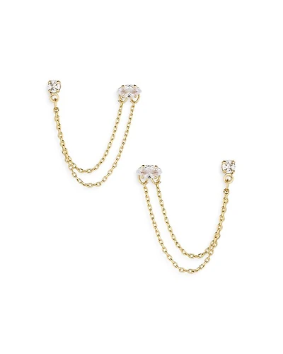 Draped Chain Double Piercing Earrings 18K Gold Plate