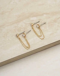 Draped Chain Double Piercing Earrings 18K Gold Plate