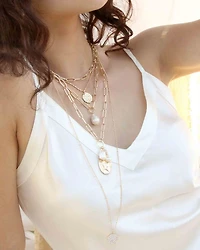 Single Freshwater Pearl Open Links 18K Gold Plated Chain Necklace, 15"