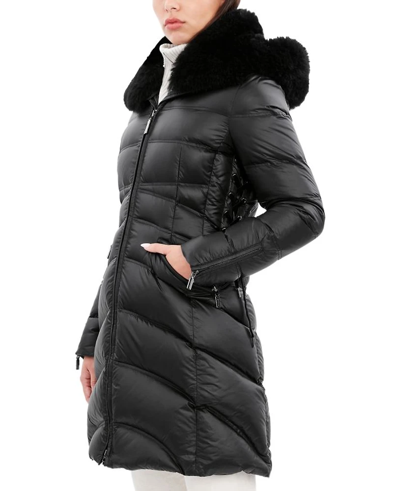 Cloe Shearling Hooded Quilted Coat