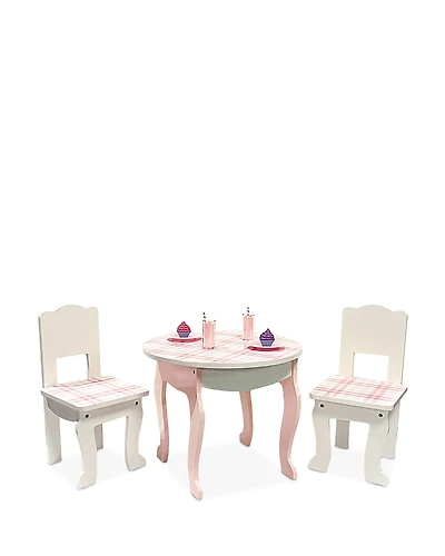 Sophia's by Teamson Kids Aurora Princess 18 Doll Pink Plaid Table & Chair with Accessories, Delight Pink - Ages 3-7