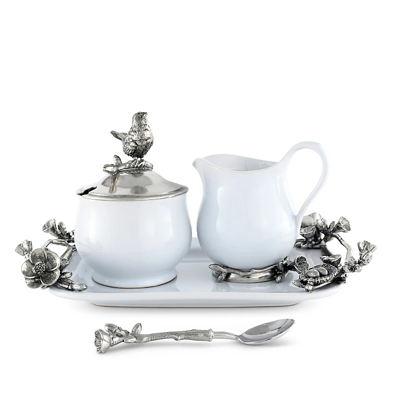 Vagabond House Pewter Song Bird Stoneware Creamer Set