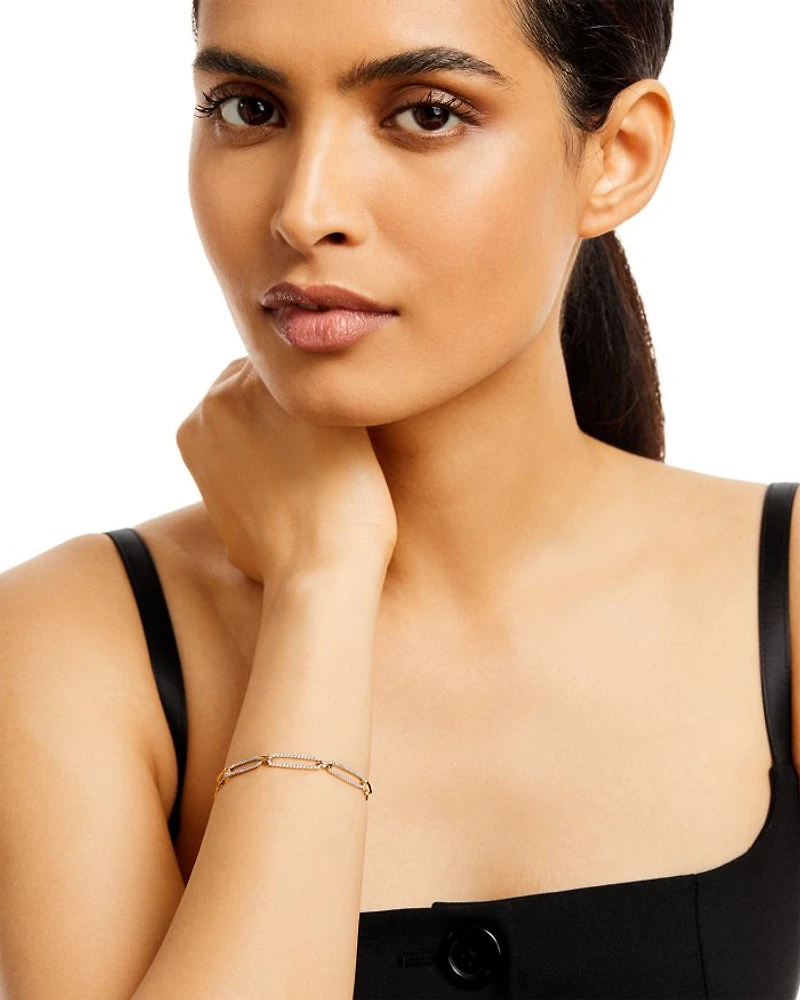 Diamond Triple Link Paperclip Bracelet in 14K White & Yellow Gold, 0.50 tcw